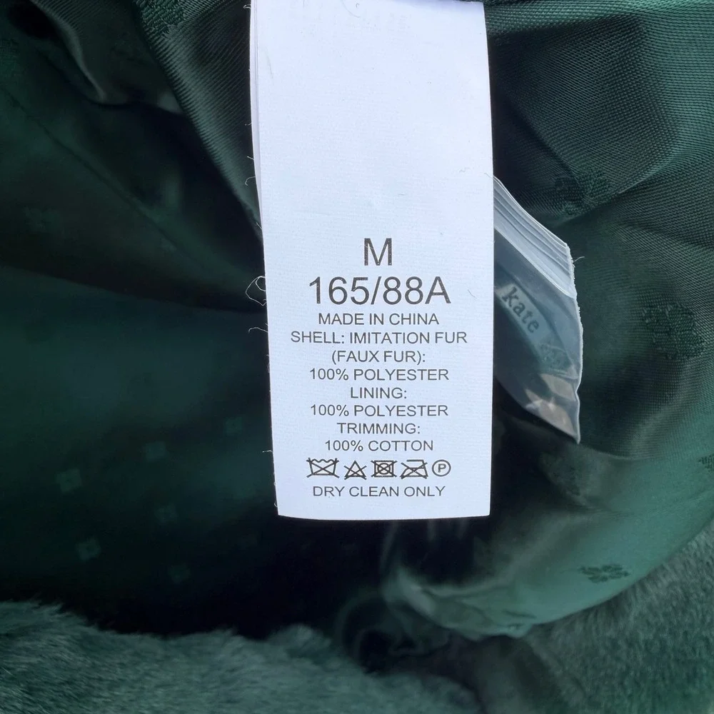 Kate Spade Pine Grove Plush Sz M Faux Fur Jacket Emerald Green Coat K9747 NEW